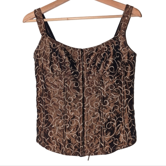 Grenier Other - Vintage Grenier Embroidered Metallic Bronze Lace Up Sleeveless Boning Corset